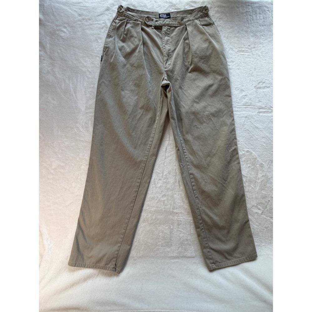 Polo Ralph Lauren Khaki 90s Two Tuck Pleated Chino Pants Mens 36x34 Excellent